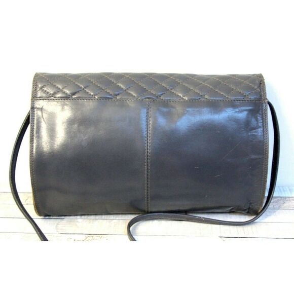 LITTLE DAISY ITALY GRAY GENUINE LEATHER QUILTED FLAP X-BODY SHOULDER BAG CLUTCH - Picture 2 of 11